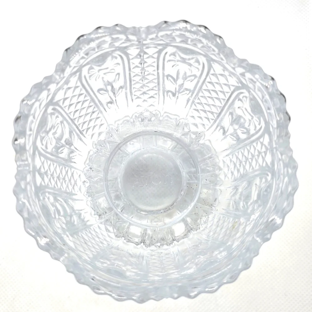 Vintage Floral Avon Glass Candle Holder Bud Vase Candy Dish Clear Glass